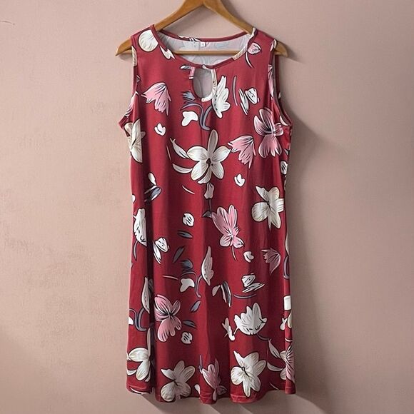Unbranded Dresses & Skirts - Sleeveless Floral Keyhole Dress - Red Pink